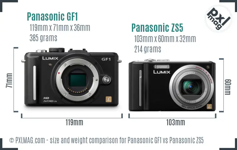 Panasonic GF1 vs Panasonic ZS5 size comparison