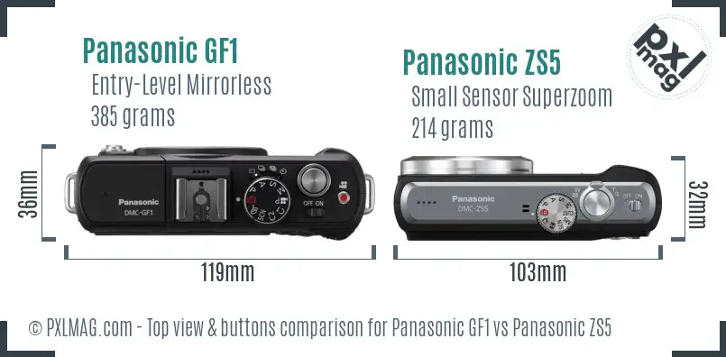 Panasonic GF1 vs Panasonic ZS5 top view buttons comparison
