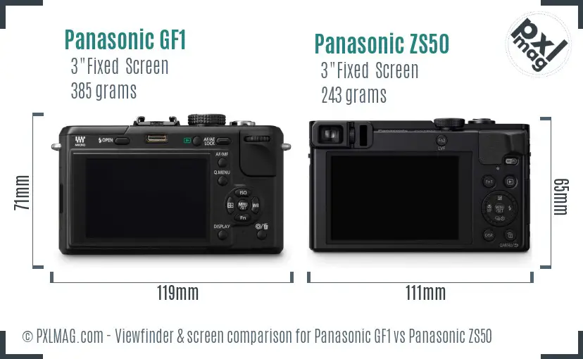 Panasonic GF1 vs Panasonic ZS50 Screen and Viewfinder comparison