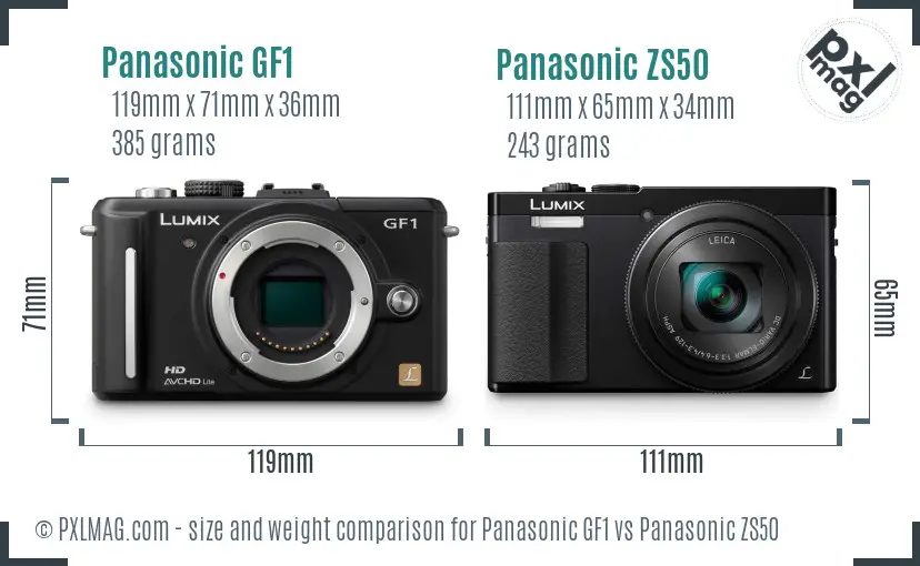 Panasonic GF1 vs Panasonic ZS50 size comparison
