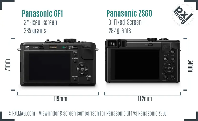 Panasonic GF1 vs Panasonic ZS60 Screen and Viewfinder comparison