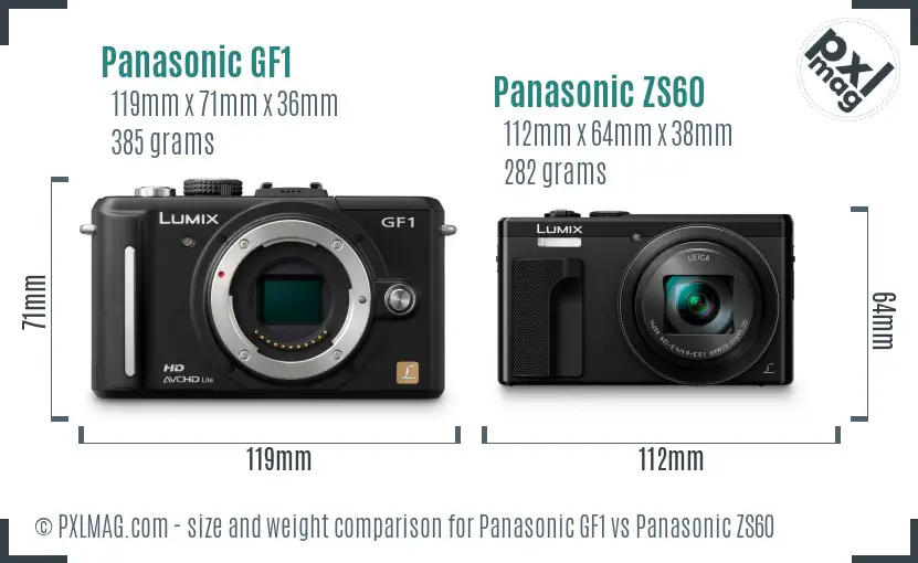 Panasonic GF1 vs Panasonic ZS60 size comparison