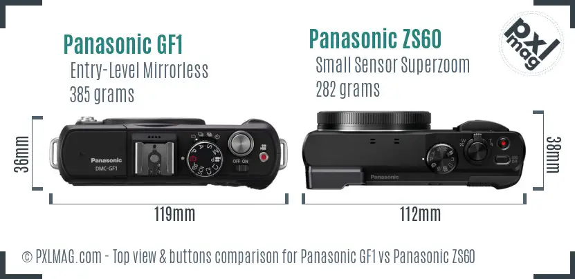 Panasonic GF1 vs Panasonic ZS60 top view buttons comparison
