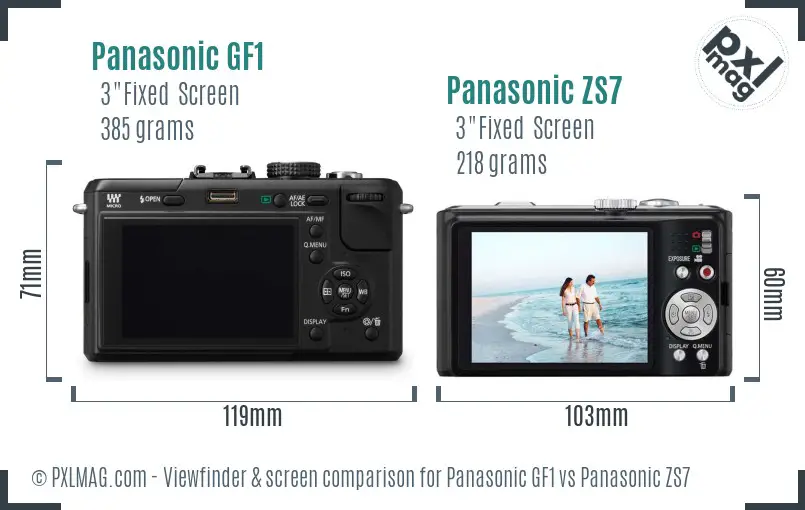 Panasonic GF1 vs Panasonic ZS7 Screen and Viewfinder comparison