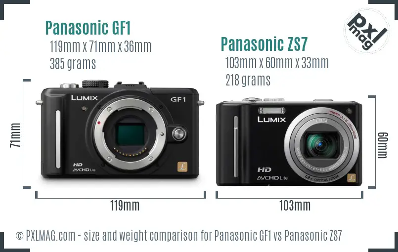 Panasonic GF1 vs Panasonic ZS7 size comparison