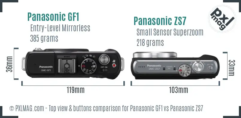 Panasonic GF1 vs Panasonic ZS7 top view buttons comparison