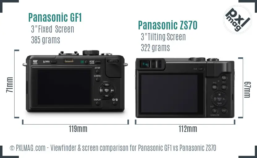 Panasonic GF1 vs Panasonic ZS70 Screen and Viewfinder comparison