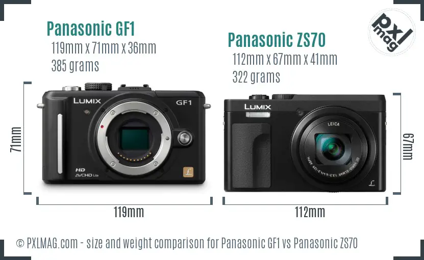 Panasonic GF1 vs Panasonic ZS70 size comparison