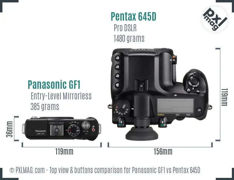 Panasonic GF1 vs Pentax 645D top view buttons comparison