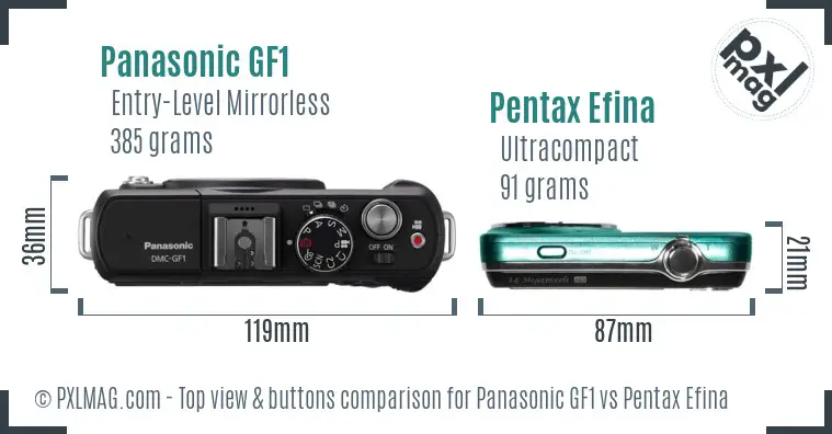 Panasonic GF1 vs Pentax Efina top view buttons comparison