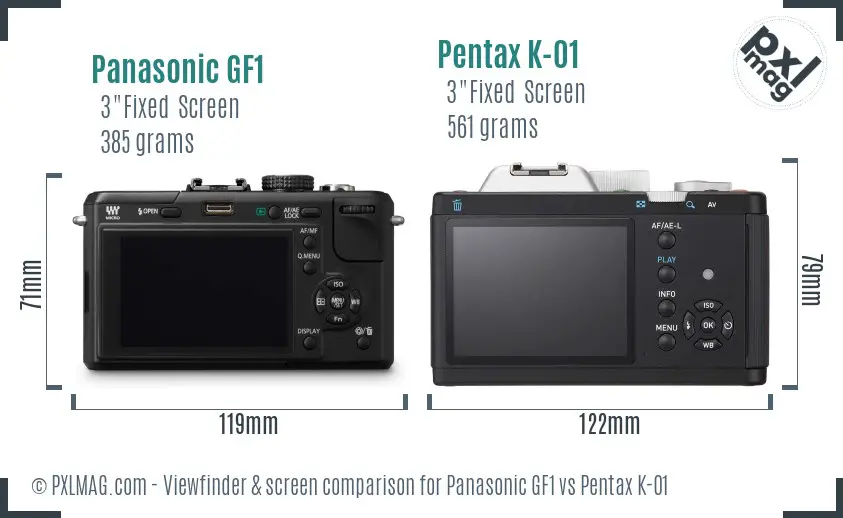 Panasonic GF1 vs Pentax K-01 Screen and Viewfinder comparison