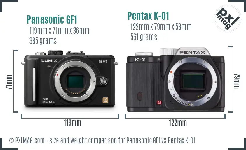 Panasonic GF1 vs Pentax K-01 size comparison