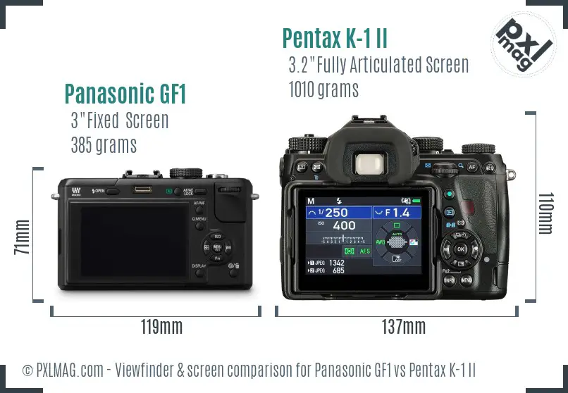 Panasonic GF1 vs Pentax K-1 II Screen and Viewfinder comparison