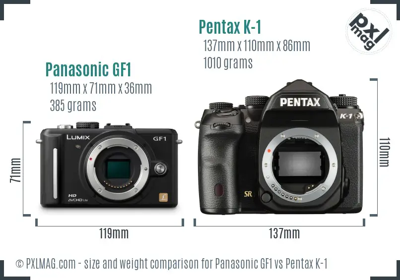 Panasonic GF1 vs Pentax K-1 size comparison
