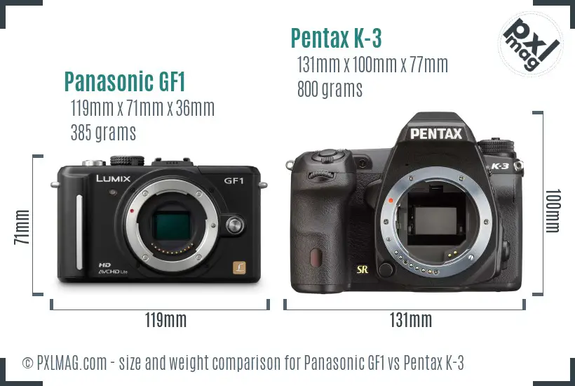 Panasonic GF1 vs Pentax K-3 size comparison