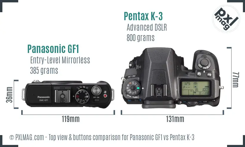 Panasonic GF1 vs Pentax K-3 top view buttons comparison