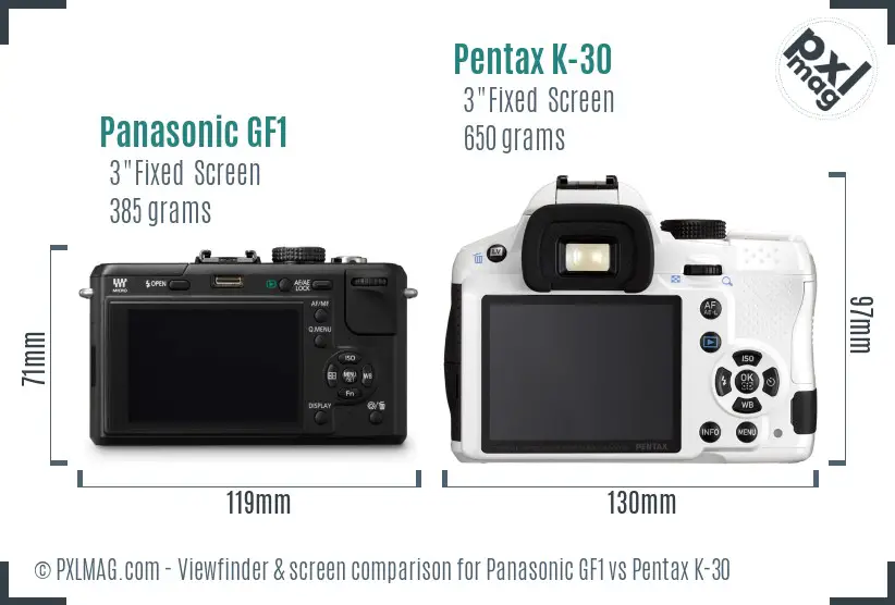 Panasonic GF1 vs Pentax K-30 Screen and Viewfinder comparison