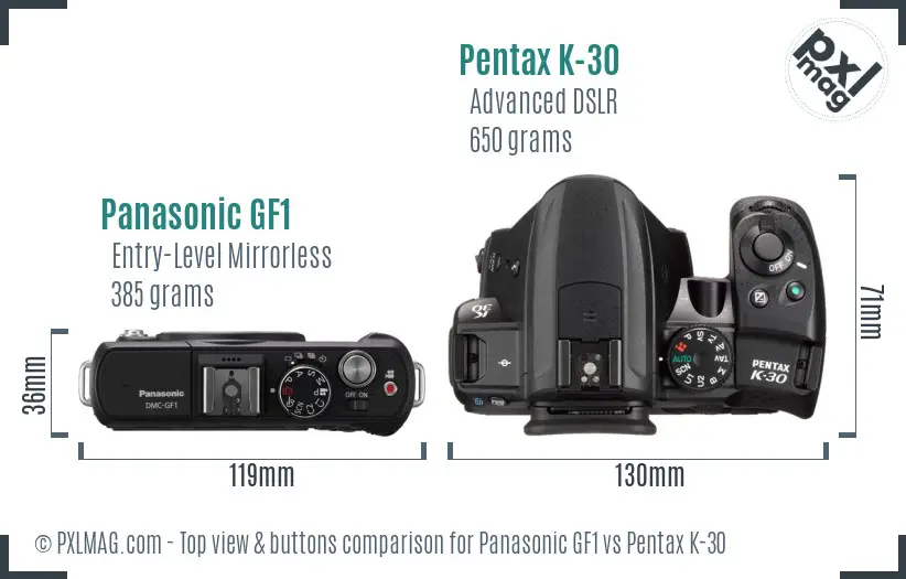 Panasonic GF1 vs Pentax K-30 top view buttons comparison
