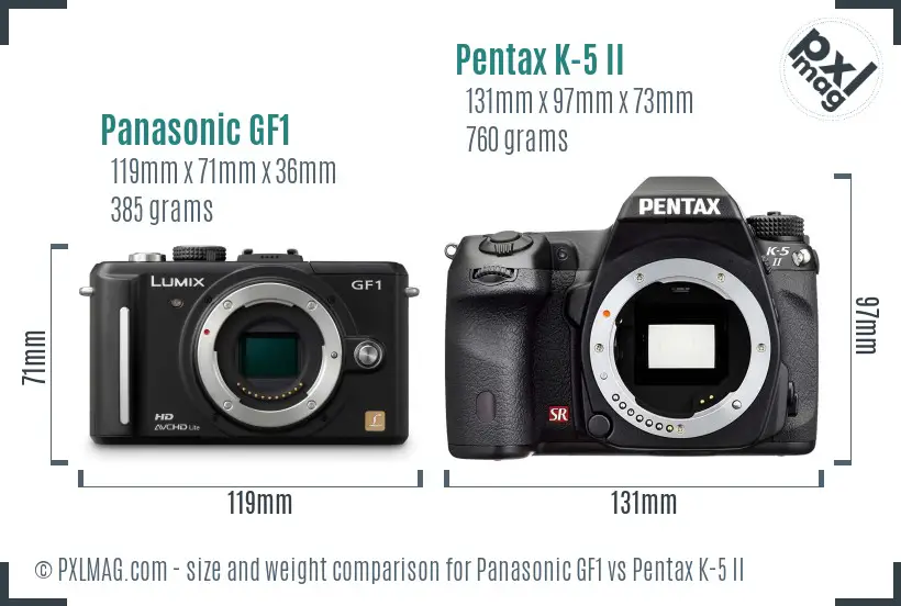 Panasonic GF1 vs Pentax K-5 II size comparison