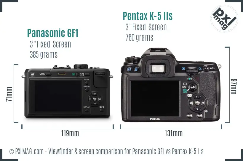 Panasonic GF1 vs Pentax K-5 IIs Screen and Viewfinder comparison