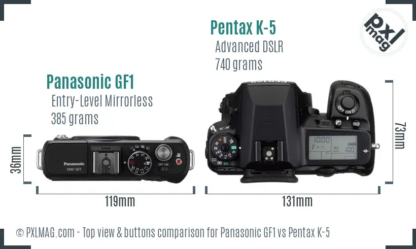 Panasonic GF1 vs Pentax K-5 top view buttons comparison
