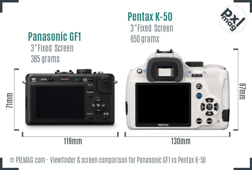 Panasonic GF1 vs Pentax K-50 Screen and Viewfinder comparison