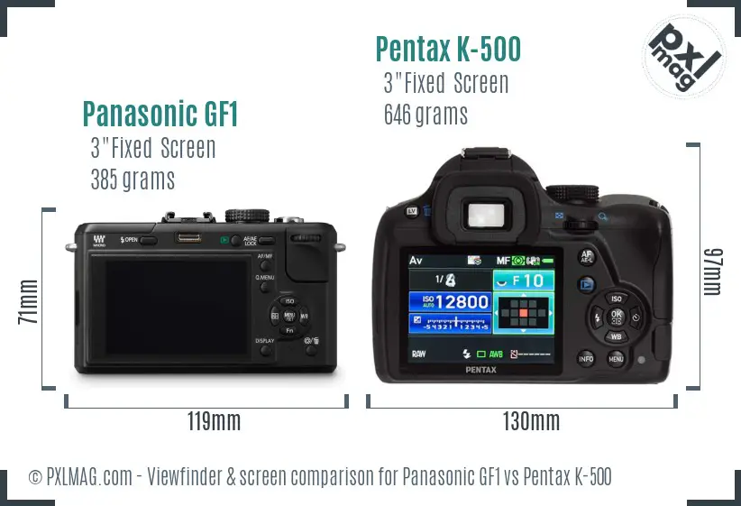 Panasonic GF1 vs Pentax K-500 Screen and Viewfinder comparison