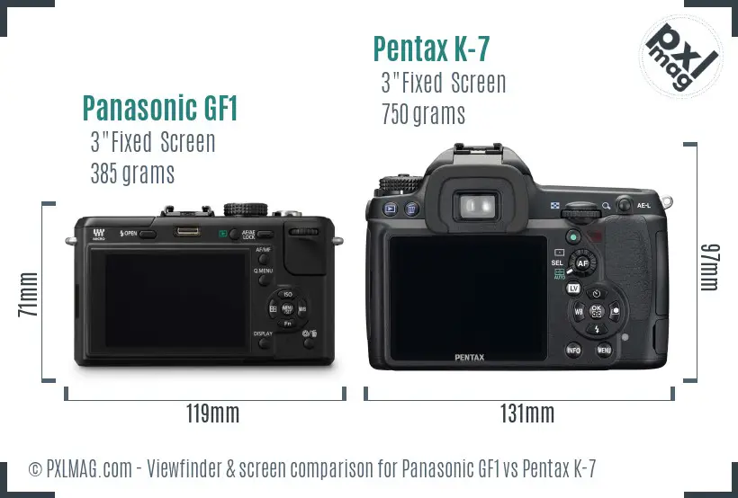 Panasonic GF1 vs Pentax K-7 Screen and Viewfinder comparison