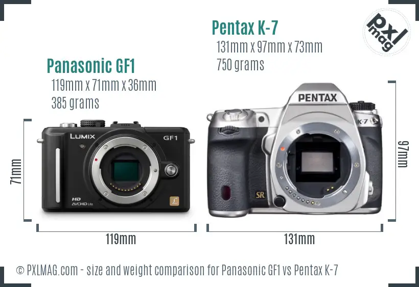 Panasonic GF1 vs Pentax K-7 size comparison