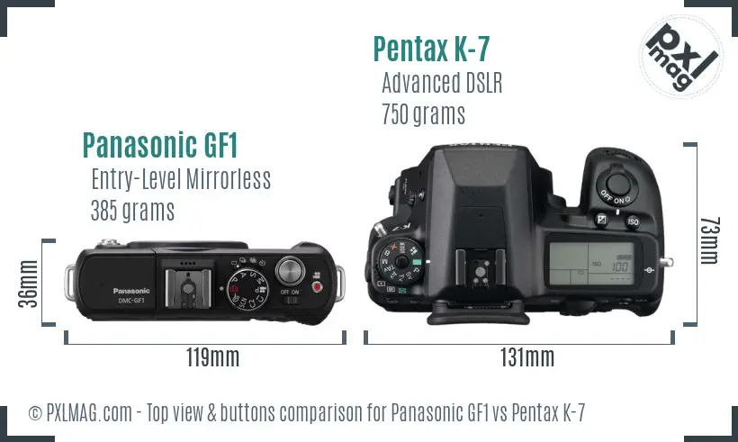 Panasonic GF1 vs Pentax K-7 top view buttons comparison