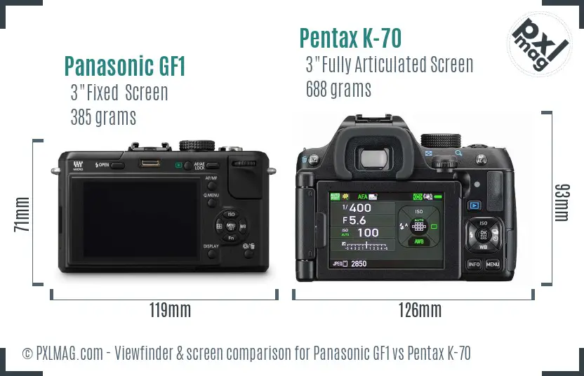 Panasonic GF1 vs Pentax K-70 Screen and Viewfinder comparison