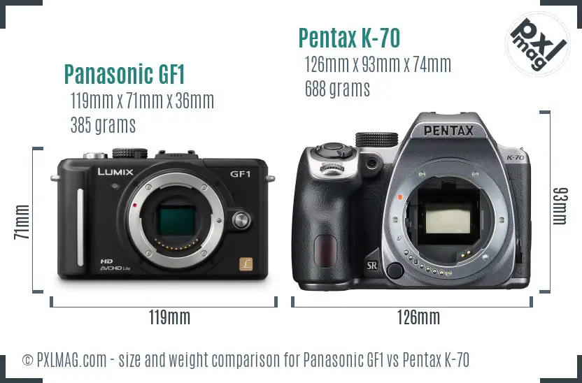 Panasonic GF1 vs Pentax K-70 size comparison