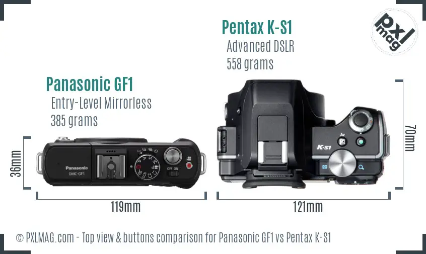 Panasonic GF1 vs Pentax K-S1 top view buttons comparison