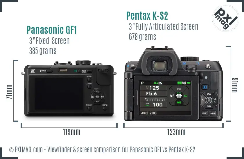 Panasonic GF1 vs Pentax K-S2 Screen and Viewfinder comparison