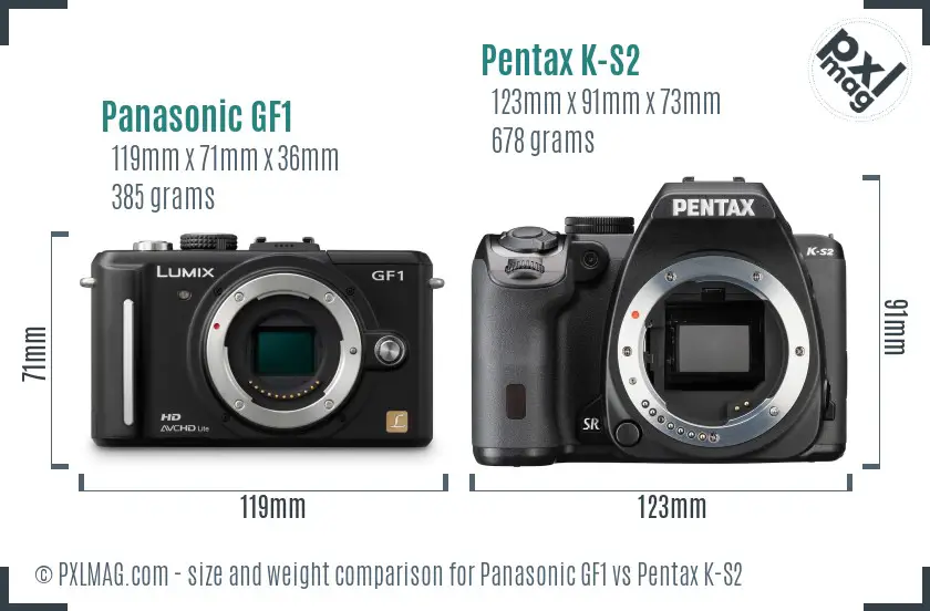 Panasonic GF1 vs Pentax K-S2 size comparison