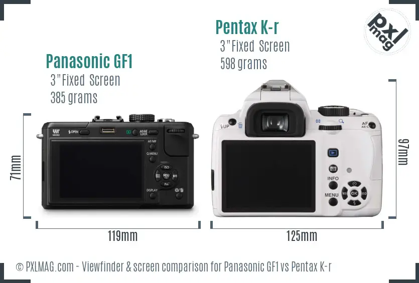 Panasonic GF1 vs Pentax K-r Screen and Viewfinder comparison