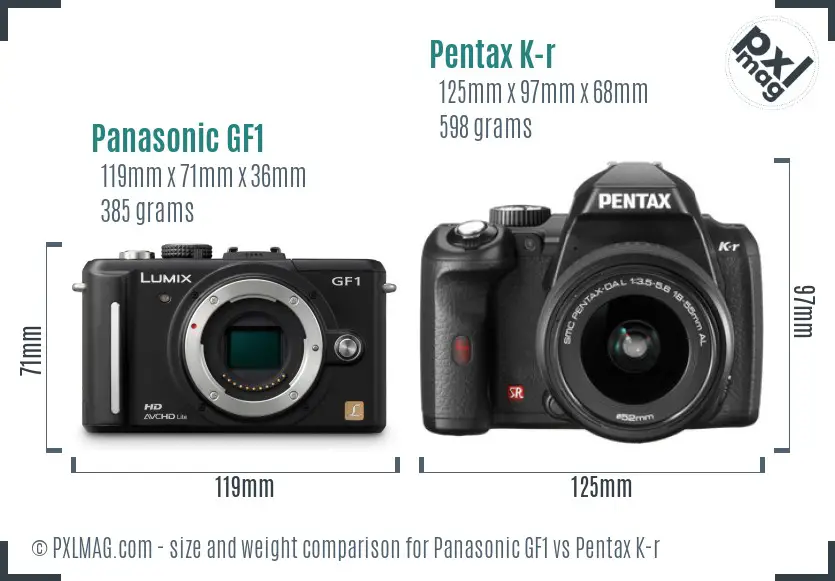 Panasonic GF1 vs Pentax K-r size comparison