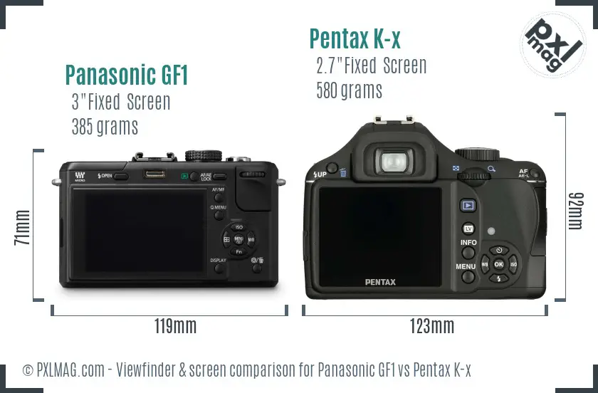 Panasonic GF1 vs Pentax K-x Screen and Viewfinder comparison