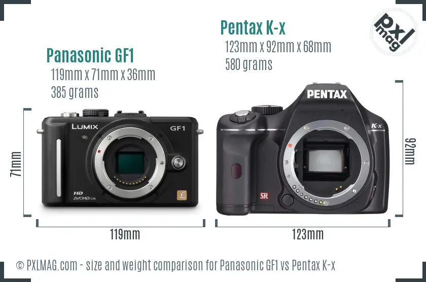 Panasonic GF1 vs Pentax K-x size comparison