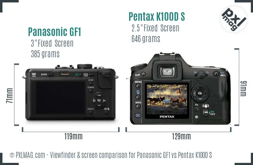 Panasonic GF1 vs Pentax K100D S Screen and Viewfinder comparison