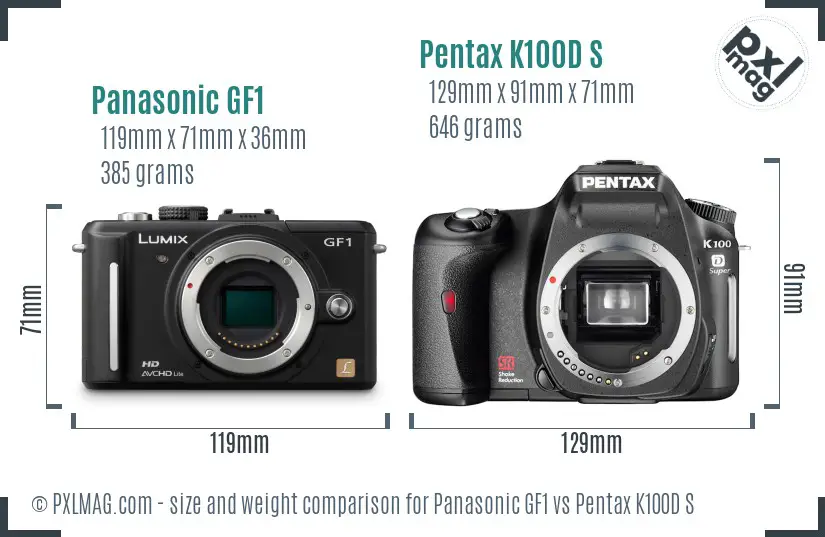Panasonic GF1 vs Pentax K100D S size comparison