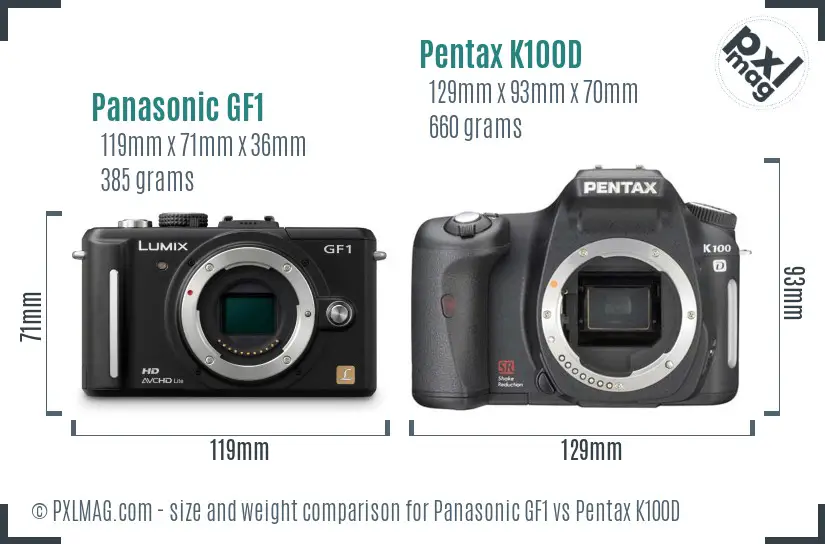 Panasonic GF1 vs Pentax K100D size comparison