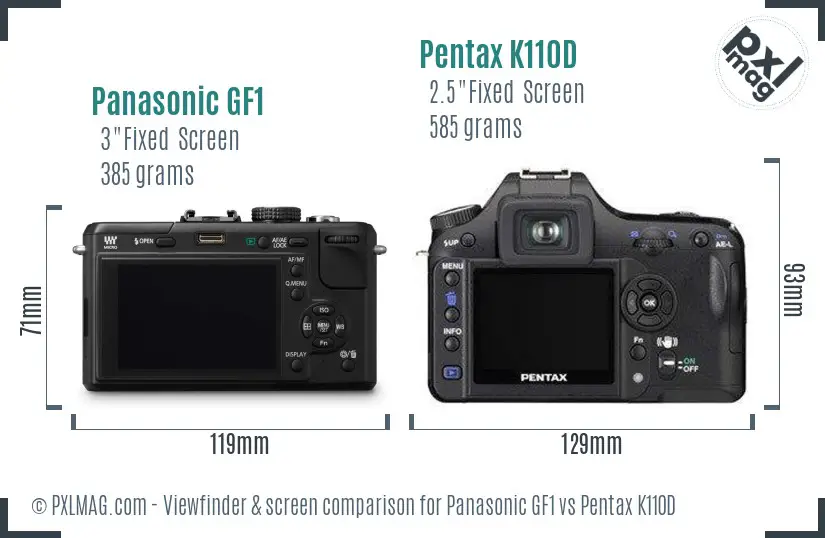 Panasonic GF1 vs Pentax K110D Screen and Viewfinder comparison