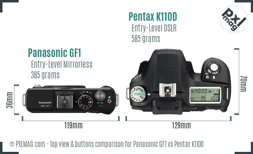 Panasonic GF1 vs Pentax K110D top view buttons comparison
