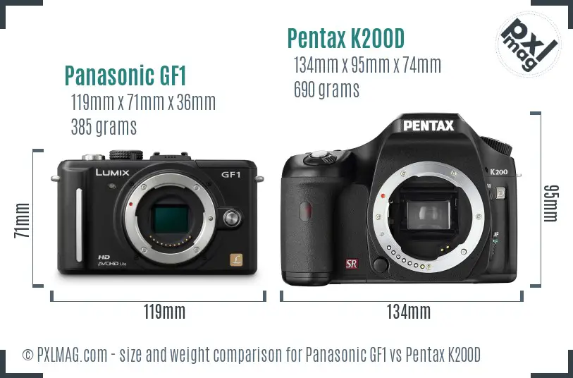 Panasonic GF1 vs Pentax K200D size comparison