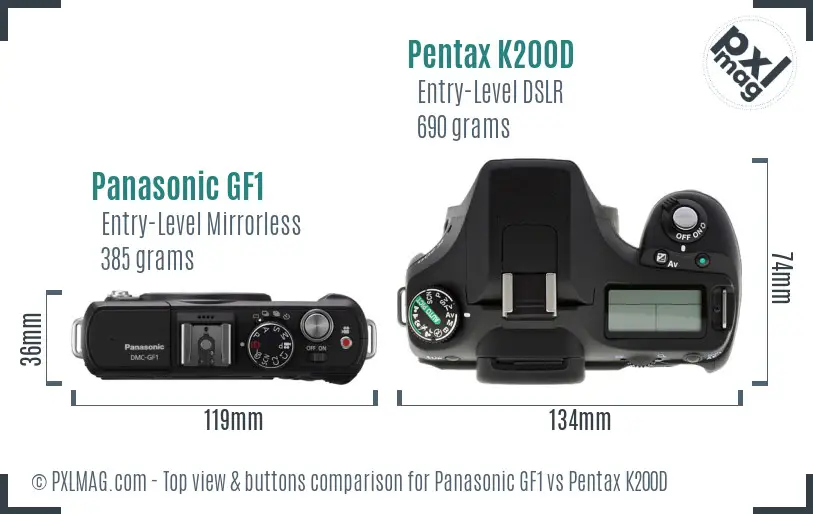 Panasonic GF1 vs Pentax K200D top view buttons comparison