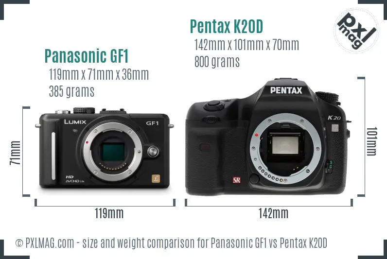 Panasonic GF1 vs Pentax K20D size comparison
