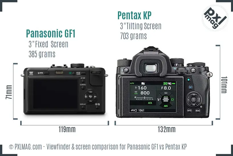 Panasonic GF1 vs Pentax KP Screen and Viewfinder comparison