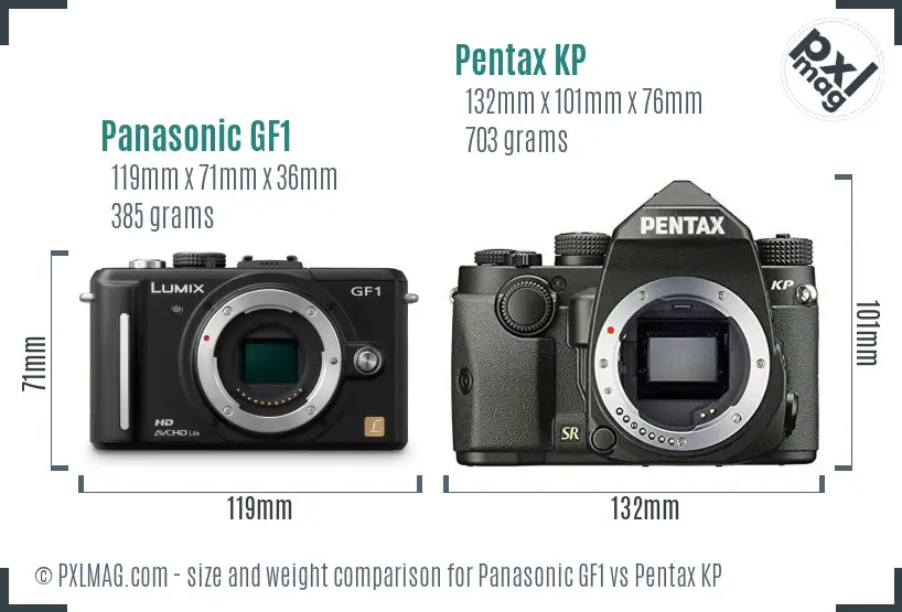 Panasonic GF1 vs Pentax KP size comparison