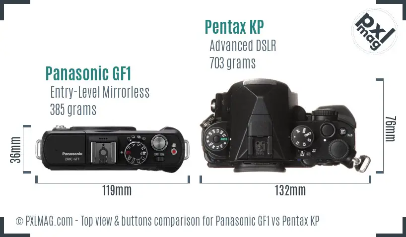 Panasonic GF1 vs Pentax KP top view buttons comparison